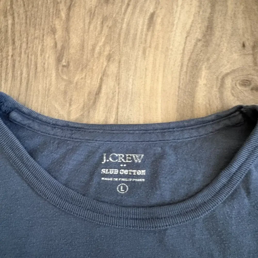 J.Crew Garment Dyed T-Shirt Men's Size L Blue Short Sleeve Pocket Slub Cotton